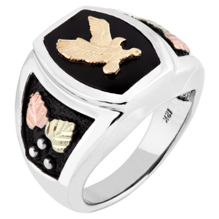 Black Hills Gold Eagle auf Onyx-Ring aus Sterlingsilber für Herren