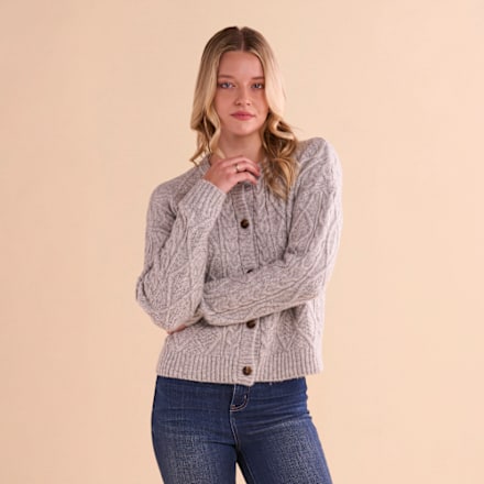 Natural Reflections Crew-Cardigan mit Zopfmuster