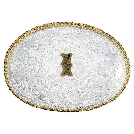 Montana Silversmiths Gürtelschnalle aus Silber mit Gravur „Initiale I“.