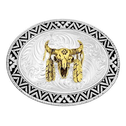 Montana Silversmiths Gürtelschnalle mit tanzendem Kompass und Büffelschädel