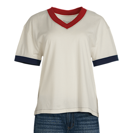Natural Reflections Ringer-Kurzarm-T-Shirt mit V-Ausschnitt