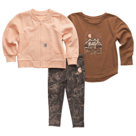 Carhartt French Terry Bomberjacke, Langarm-T-Shirt und Camo-Leggings, 3-teiliges Set für Babys
