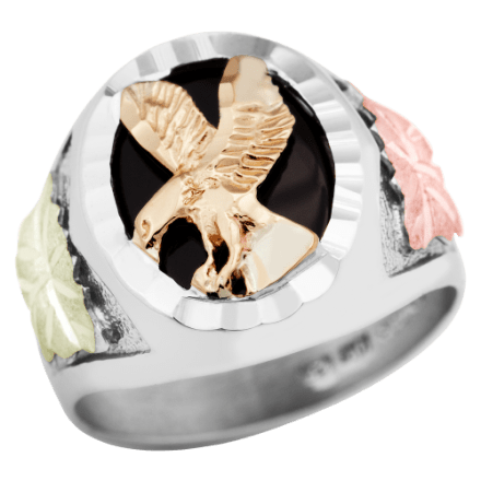 Landstroms Black Hills Gold auf Sterling Silber Landing Eagle Onyx Ring für Herren