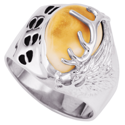 Frontier Collection Herren-Track-Ring aus Sterlingsilber mit Elch- und Elfenbeinmotiv