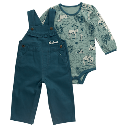 Carhartt Langarm-Body mit Pferdemuster und Canvas-Overall, 2-teiliges Set für Babys