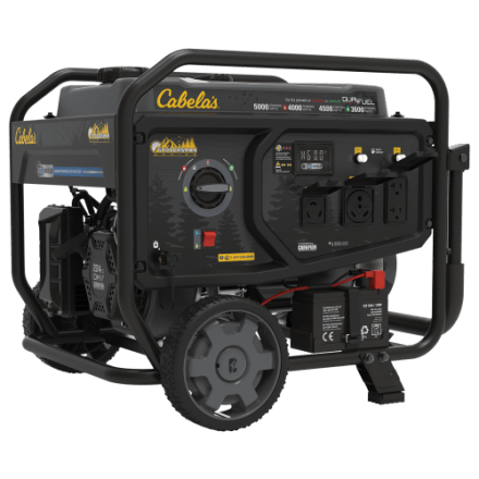 Cabelas Outdoorsman-Serie 5.000 W/4.000 W Wohnmobil-fähiger tragbarer Dual-Fuel-Generator mit Elektrostart und CO-Schutz
