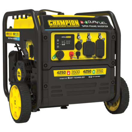 Champion 4250-Watt-Dual-Fuel-RV-Ready-Inverter-Generator mit offenem Rahmen, Elektrostart und leiser Technologie